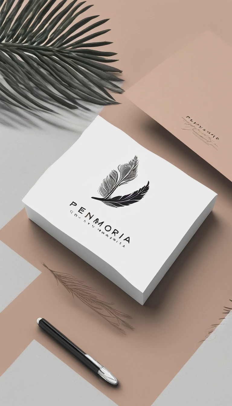 A minimal, modern, simple, cinematic logo design for the brand “Penamemoria". Create a modern, minimalistic, high-quality, logo of a feather that convey a sense of memories and dreams