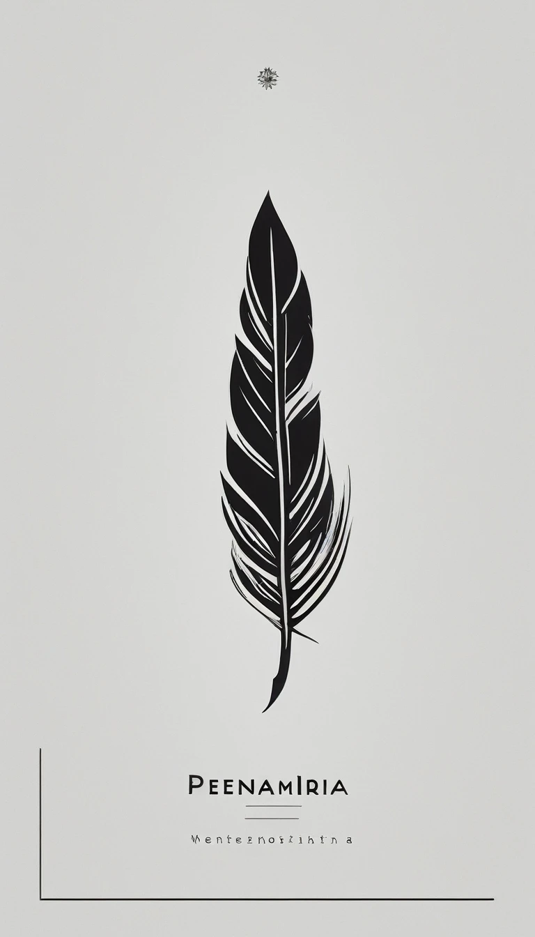 A minimal, modern, simple, cinematic logo design for the brand “Penamemoria". Create a modern, minimalistic, high-quality, logo of a feather that convey a sense of memories and dreams