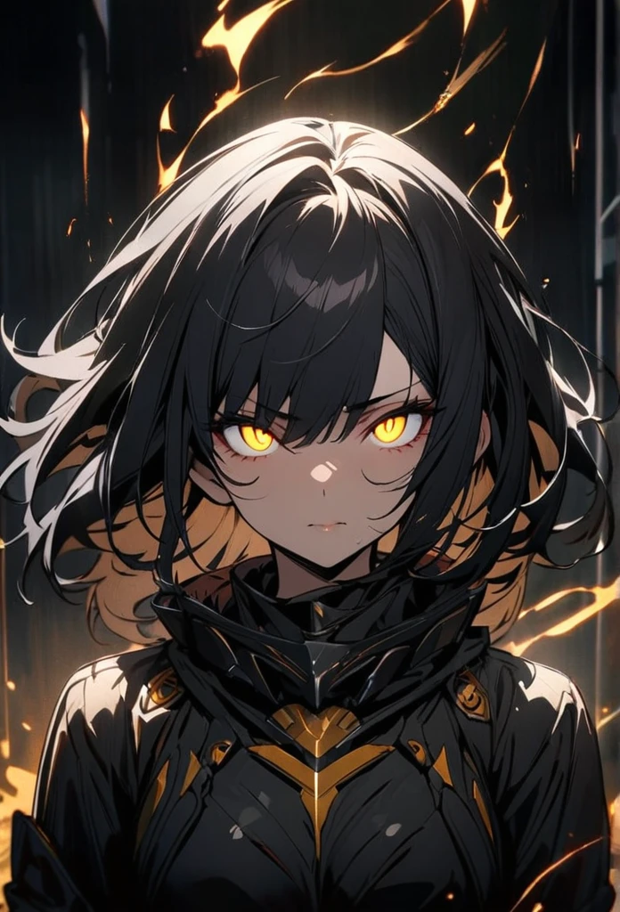 Black Hair, Solo, Looking at viewer, Masterpiece, main face, front face, yellow eyes, glowing eyes, mature