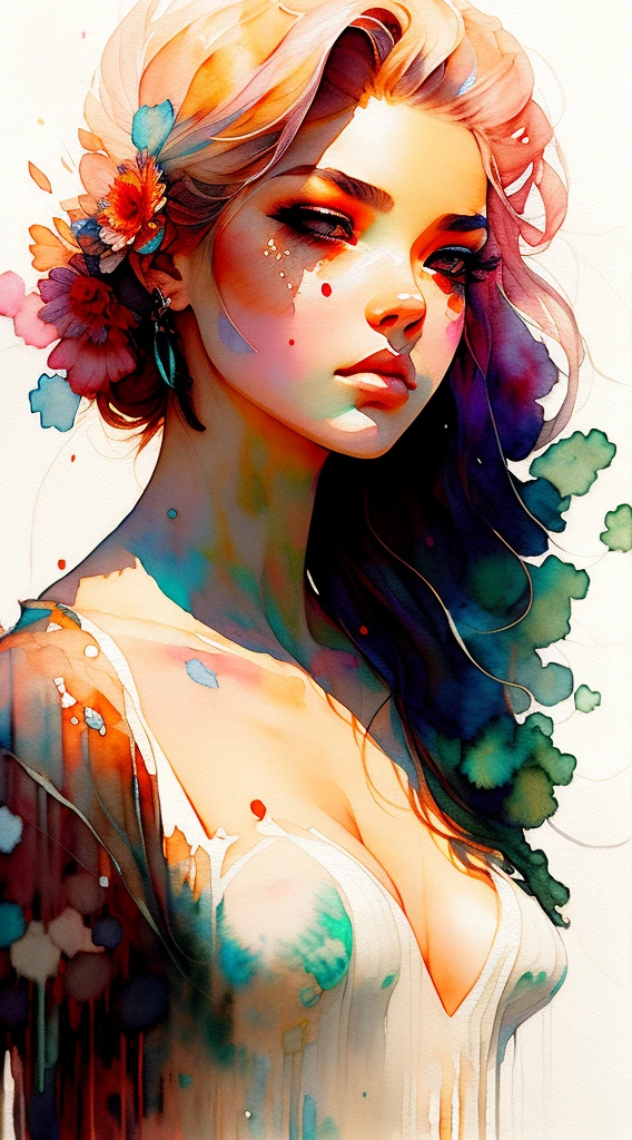 wtrcolor style, (roxe) digital art, official art, blown by the wind, masterpiece, beautiful, ((watercolor)), paint splatter, intricate detail. Great detail,nipples Trending on Artstation, Rachel Walker