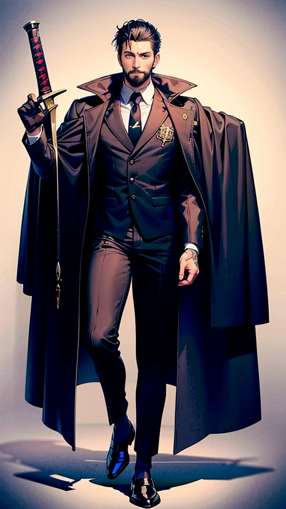 The person is also generated vertically.
Create a highly detailed image of a tall, confident male character with a distinct style. one man.The character should have a black hair, and facial hair. He is dressed in a long black coat with a high collar and yellow emblem designs. His pants should be blue with black patterns, and he is wearing black shoes. His stance should be assertive, with one hand clenched into a fist by his side and the other holding a large sword over his shoulder. The hand holding the sword should have the word "DEATH" tattooed across the fingers. Background is a little horror.9:16 vertical image size.
Create images based on super detailed prompts。