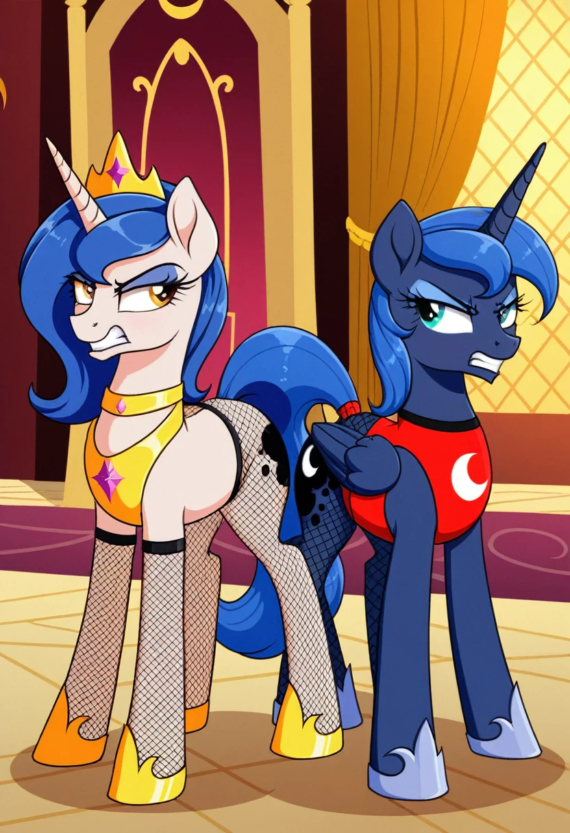 Pony angry Princessa luna in in fishnet tights b stands next to the throne