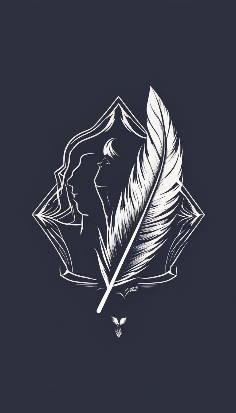 A minimal, modern, simple, cinematic logo design for the brand “Penamemoria". The logotype of a boy with a head of a feather playing acoustic guitar. The logo must convey a sense of music, stories and dreams. Minimalistic logo design of a boy dissolving into a feather of dreams and memories