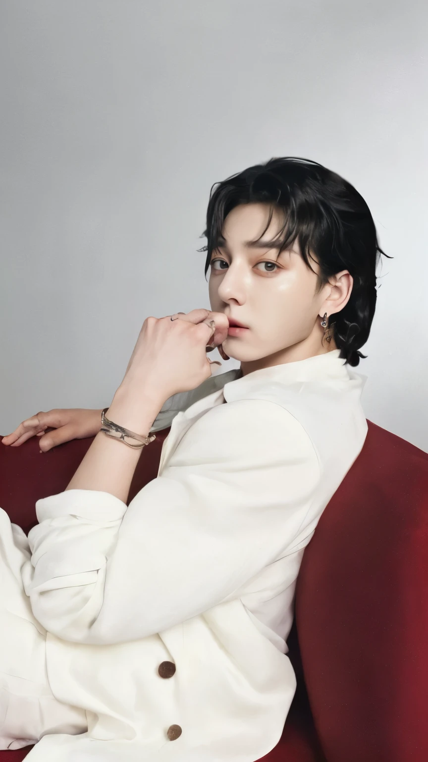 Jeon Jungkook long curly hair big eyes 