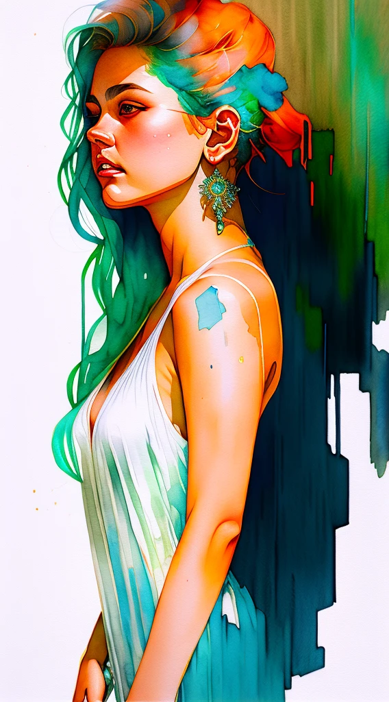 wtrcolor style, (roxe) digital art, official art, blown by the wind, masterpiece, beautiful, ((watercolor)), paint splatter, intricate detail. Great detail,nipples Trending on Artstation, Rachel Walker