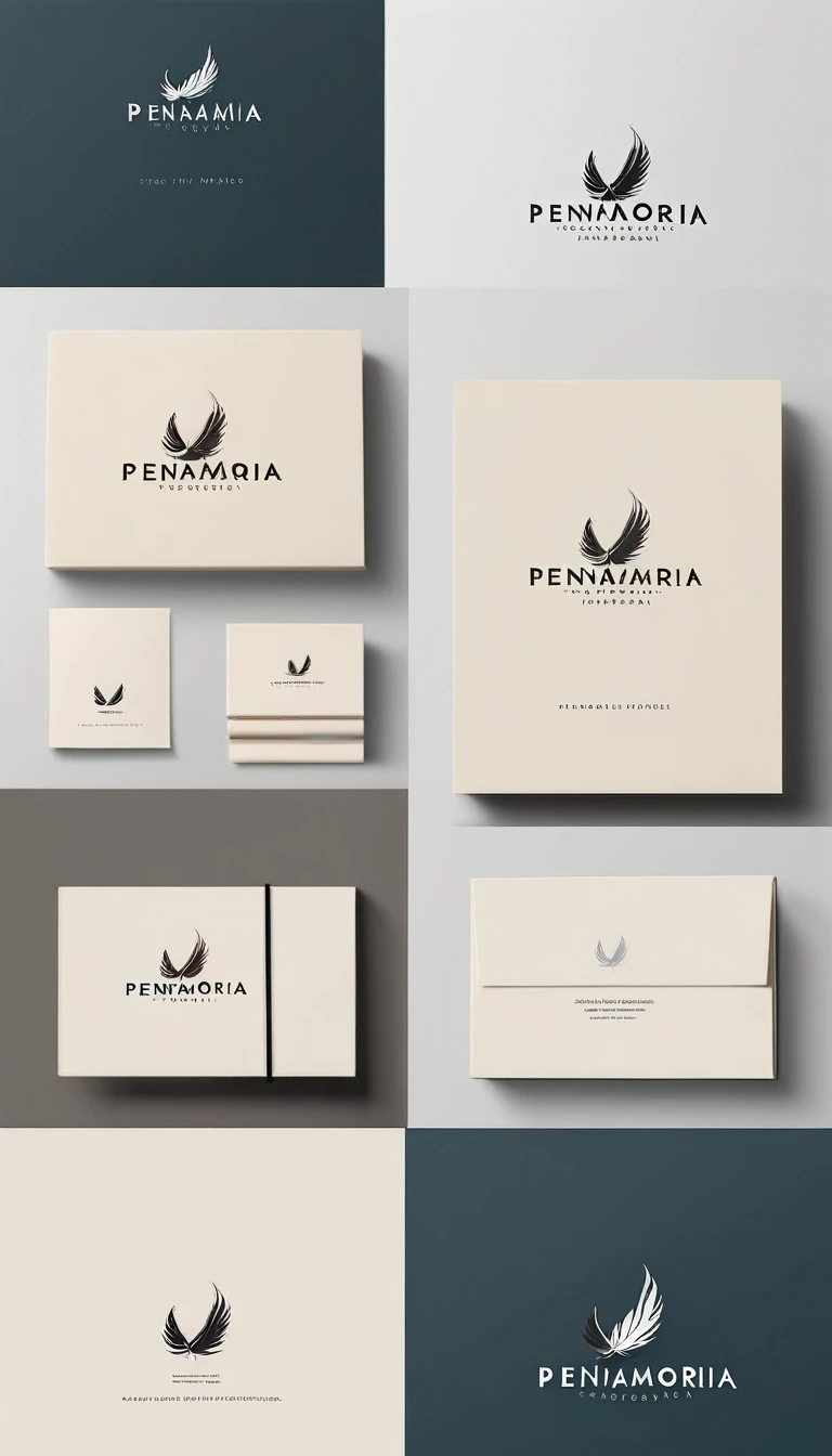 A minimal, modern, simple, cinematic logo design for the brand “Penamemoria". Create a modern, minimalistic, high-quality, logo of a boy-feather