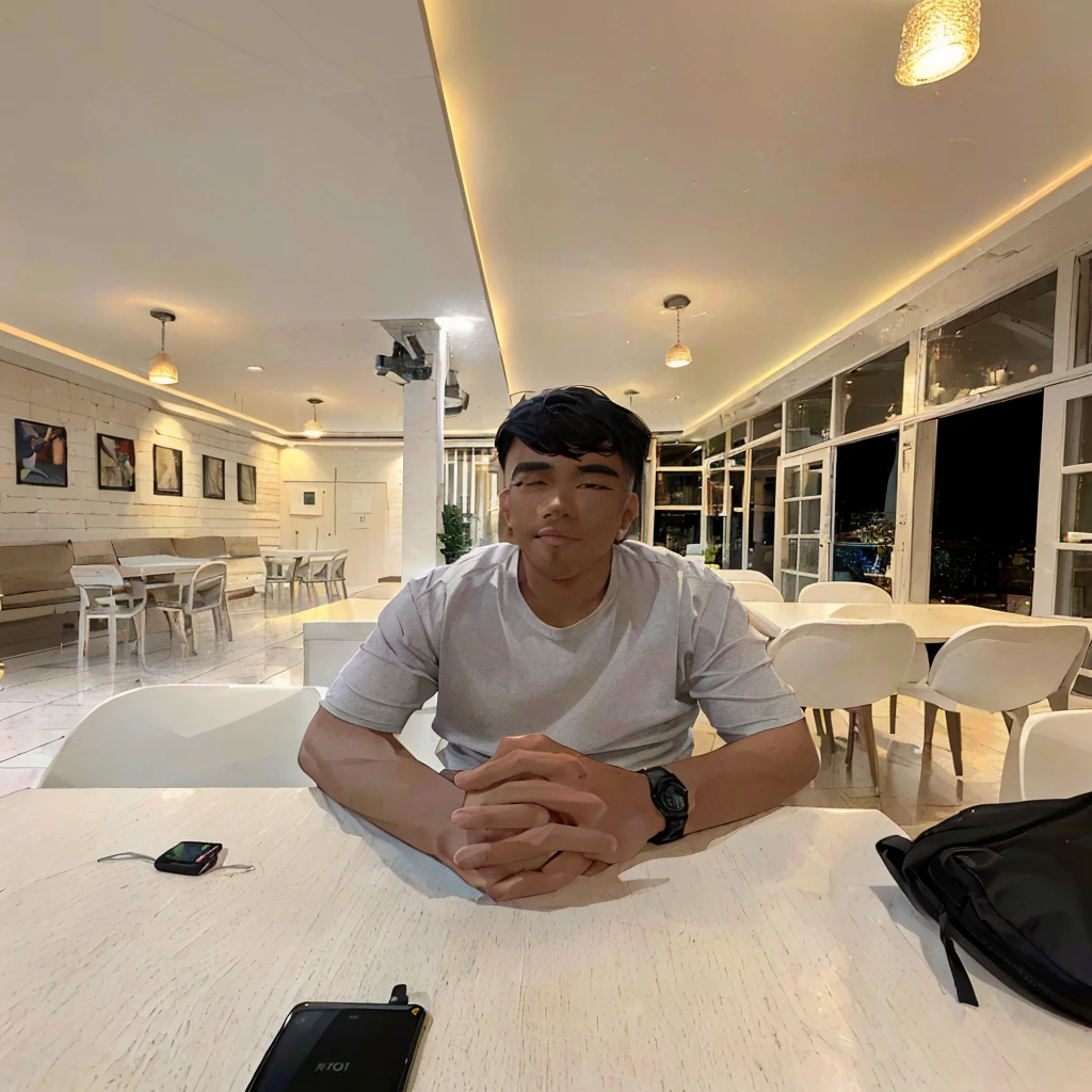 there is a man sitting at a table with a cell phone, shot on canon eos r5, shot on canon eos r 5, taken with sony alpha 9, captured on canon eos r 6, shot on nikon z9, shot with sony alpha 1 camera, shot with sony alpha, shot with sigma f / 4. 2, shot with sigma f/ 4.2