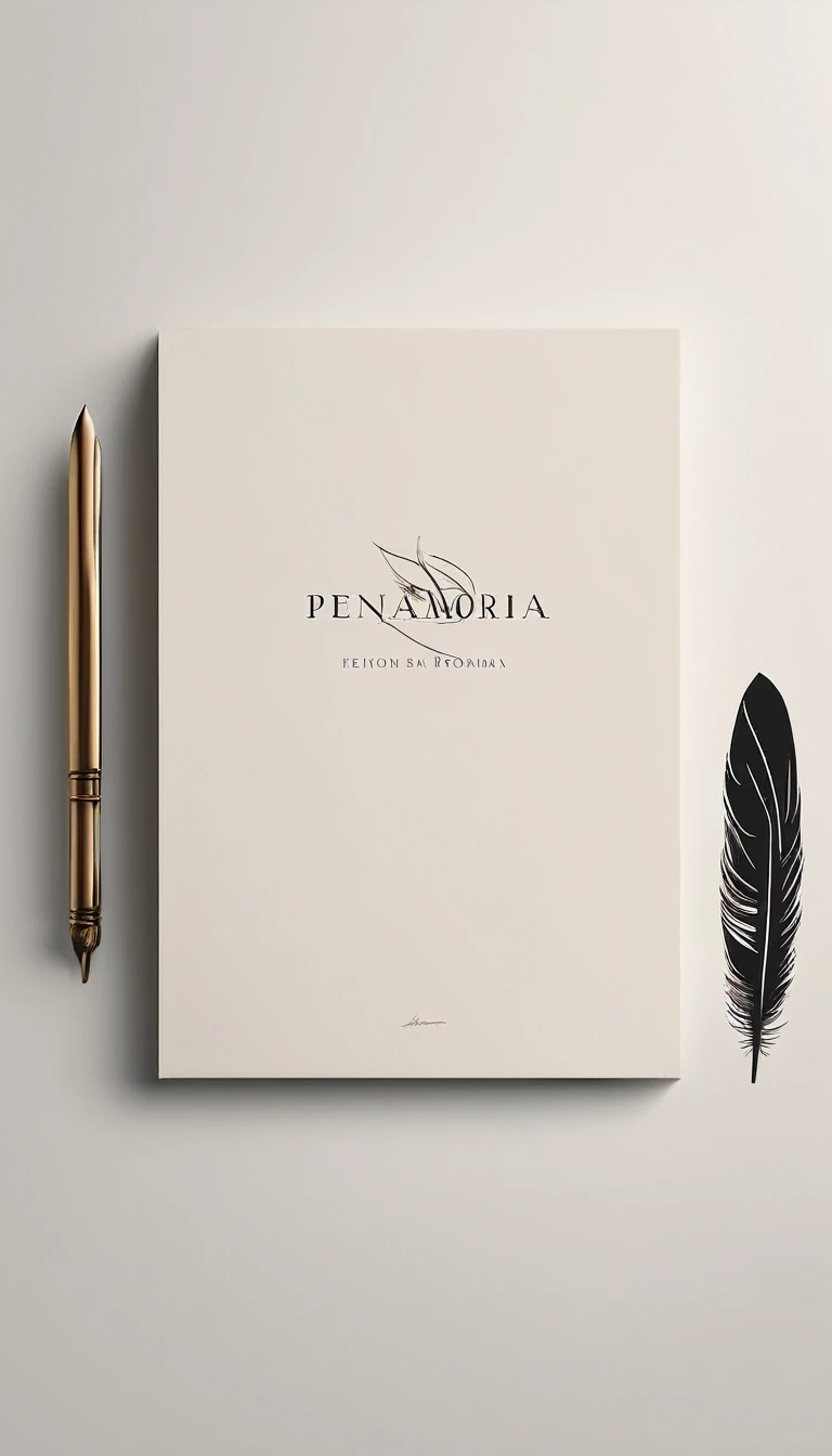 A minimal, modern, simple, cinematic logo design for the brand “Penamemoria". Create a modern, minimalistic, high-quality, logo of a dreamy. fantastic, poetic, masterpiece feather of Memories