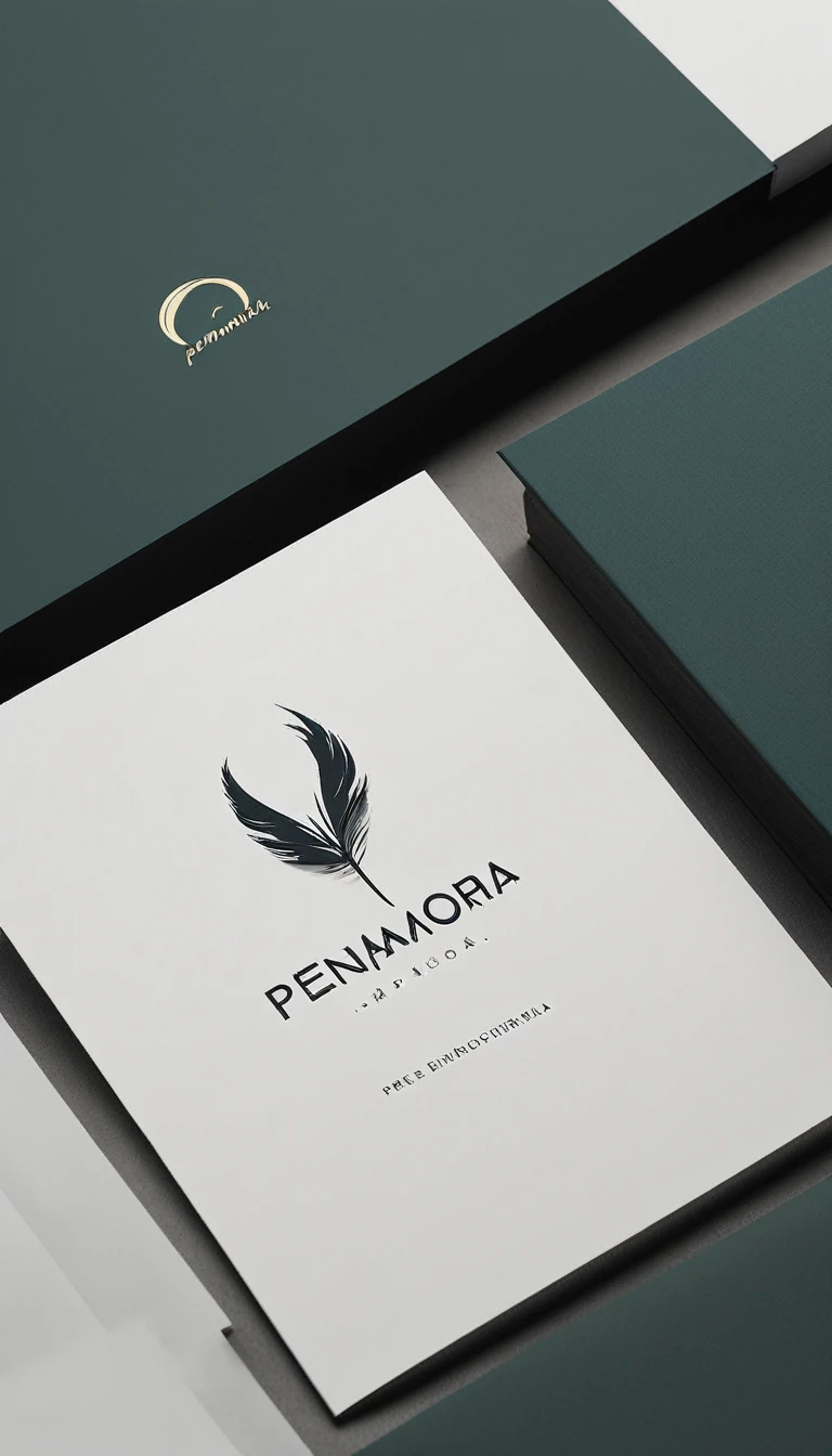 A minimal, modern, simple, cinematic logo design for the brand “Penamemoria". Create a modern, minimalistic, high-quality, logo of a boy-feather