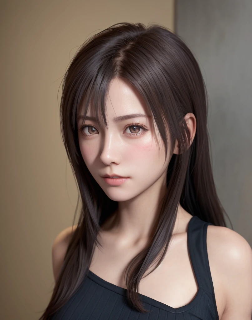 high quality picture, masutepiece, detailed hair texture, Detailed skin texture, Detailed Cloth Texture, 8K, Add fabric details, ultra detailed skin texture, ultra detailed photographic, Skin pores, Portrait of a girl, wearing tank top,