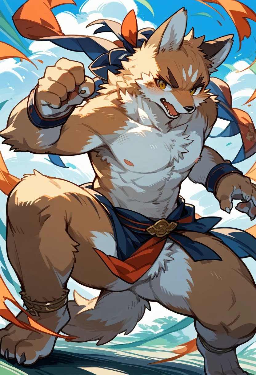 Social Games, Unit Illustration, Fighting Pose, Fantasy, One boy, alone, Furry, kemono, Fine fur, whole body,，，Completely ，Furry，kemono，