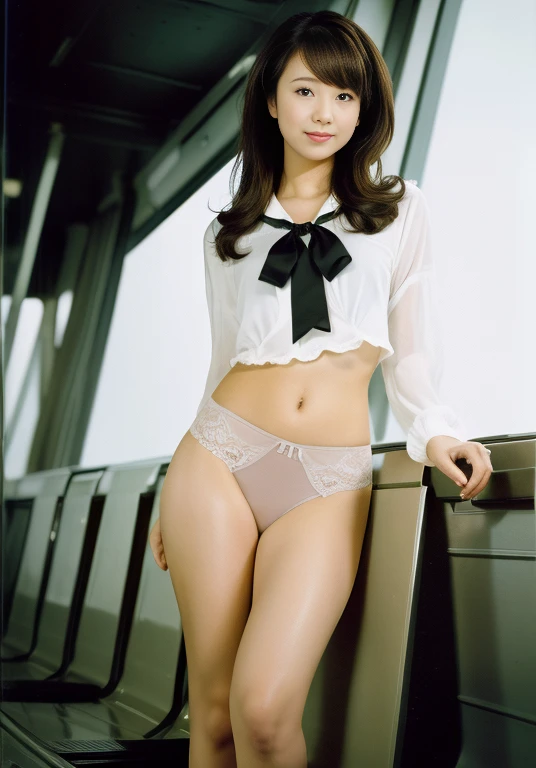 (masterpiece:1.3), (Highest quality:1.3), 8k, 超High resolution, 複雑なdetailedな, 非常にdetailedな, detailedな背景, Depth of written boundary, 超High resolution, RAW Photos, Sharp focus, perspective, (8k, Highest quality, masterpiece: 1.2), (Realistic, Realistic: 1.5), Beautiful Japanese woman, 25 years old, (((Thin thighs))), detailed: (非常にdetailedな: 1.3), (((stewardess costume))), (High resolution: 1.1), (((Airport runway))), ((From below:1.45)), ahegao, ((Perfect beauty)), ((See-through lace underwear)), ((Camel Toe)), (((Hairstyle is a chignon))), ((((Leg spread)))), Watery eyes, (((Hair is up))), Wet tongue、