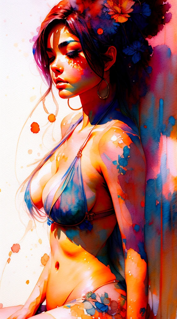 wtrcolor style, digital art, , masterpiece, beautiful, ((watercolor)), paint splatter, intricate detail. Great detail,nipples, Sorayama style 
