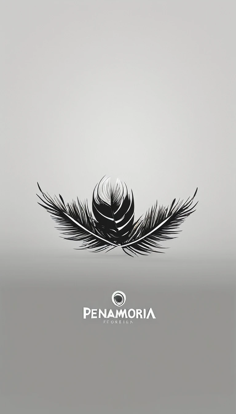 A minimal, modern, simple, cinematic logo design for the brand “Penamemoria". Create a modern, minimalistic, high-quality, logo of a boy-feather