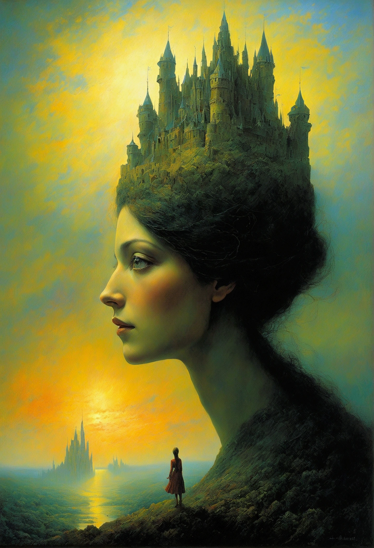 author:Zdzislaw Beksiński、Big Eye in the Sky、girl、Huge castle