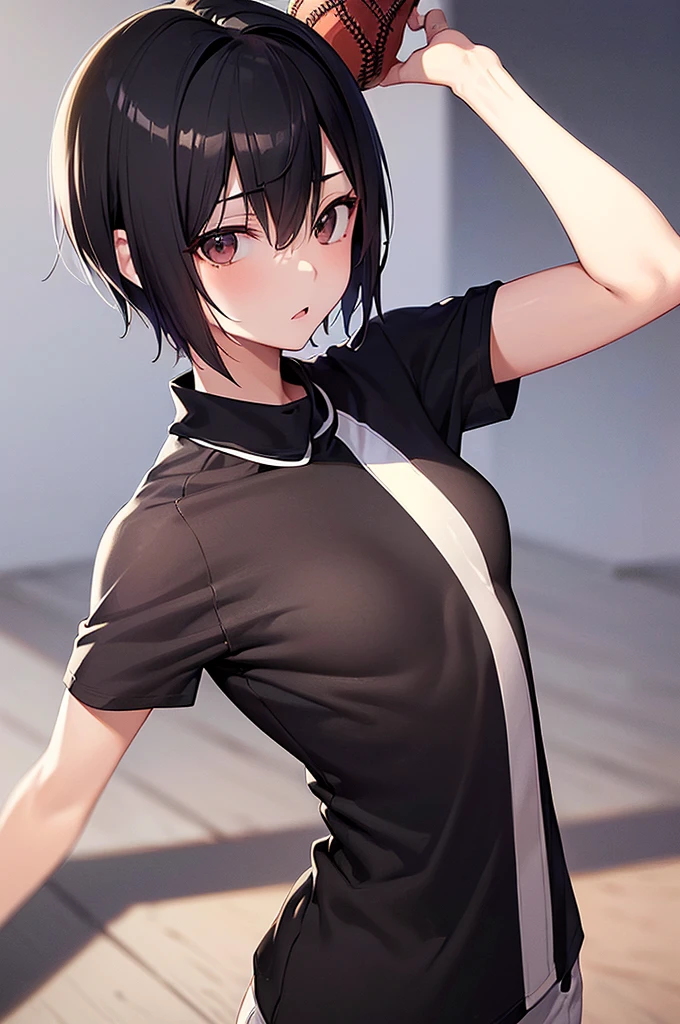 masterpiece, best quality,anime style, 1 girl,(((slender body))), (((small eyes,small breast))),(((baseball uniform))),((((cum)))), (beautiful face), (((short hair))), (((straight hair))), ((((black hair)))),detailed beautiful skin, (perfect hands, perfect anatomy)