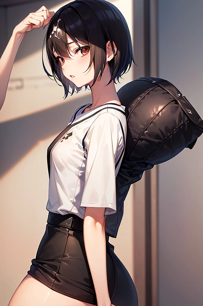masterpiece, best quality,anime style, 1 girl,(((slender body))), (((small eyes,small breast))),(((baseball uniform))),((((cum)))), (beautiful face), (((short hair))), (((straight hair))), ((((black hair)))),detailed beautiful skin, (perfect hands, perfect anatomy)