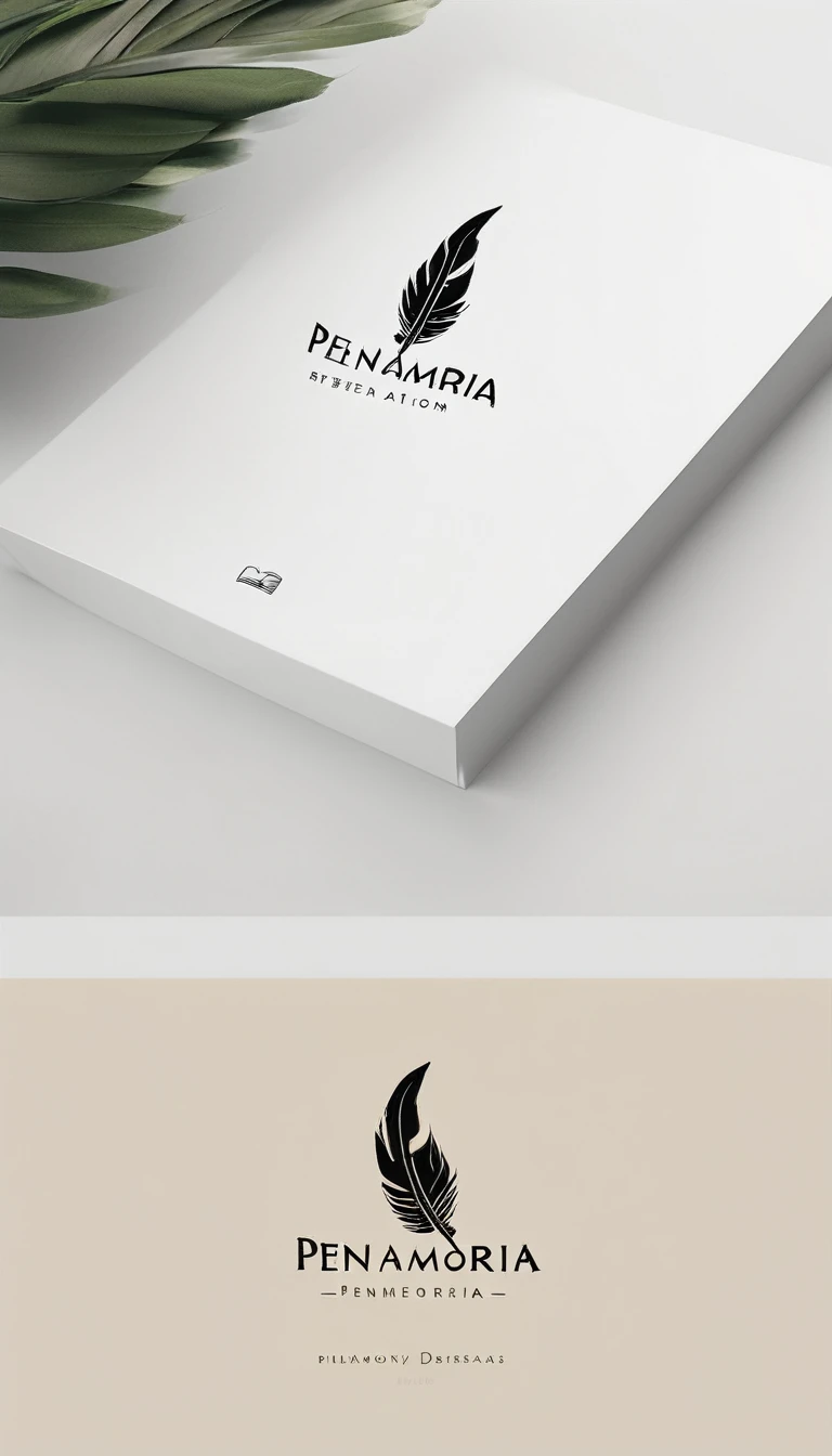A minimal, modern, simple, cinematic logo design for the brand “Penamemoria". Create a modern, minimalistic, high-quality, logo of a feather that convey a sense of memories and dreams.