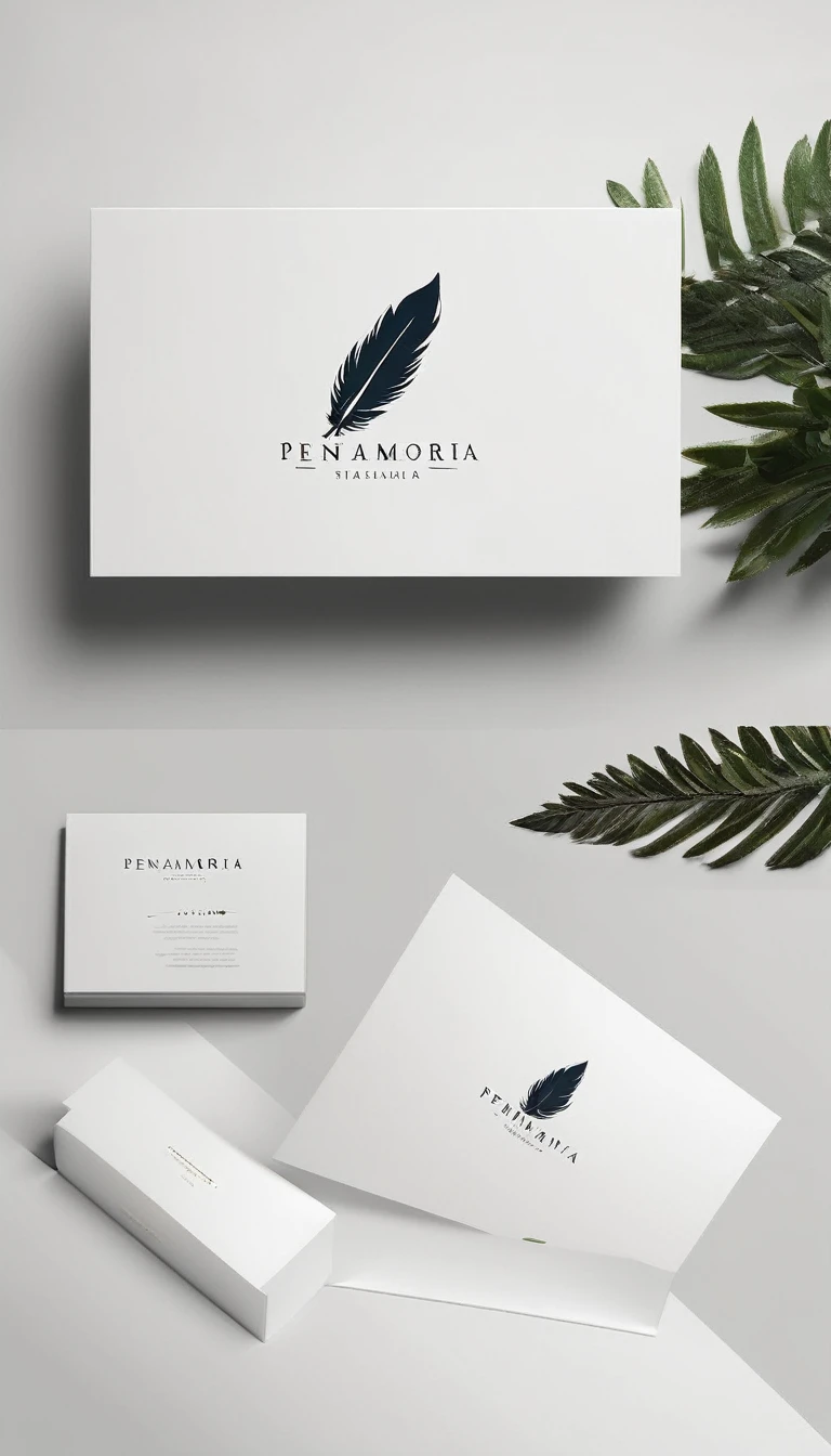 A minimal, modern, simple, cinematic logo design for the brand “Penamemoria". Create a modern, minimalistic, high-quality, masterpiece, fantastic, poetic feather that symbolizes dreams and stories.