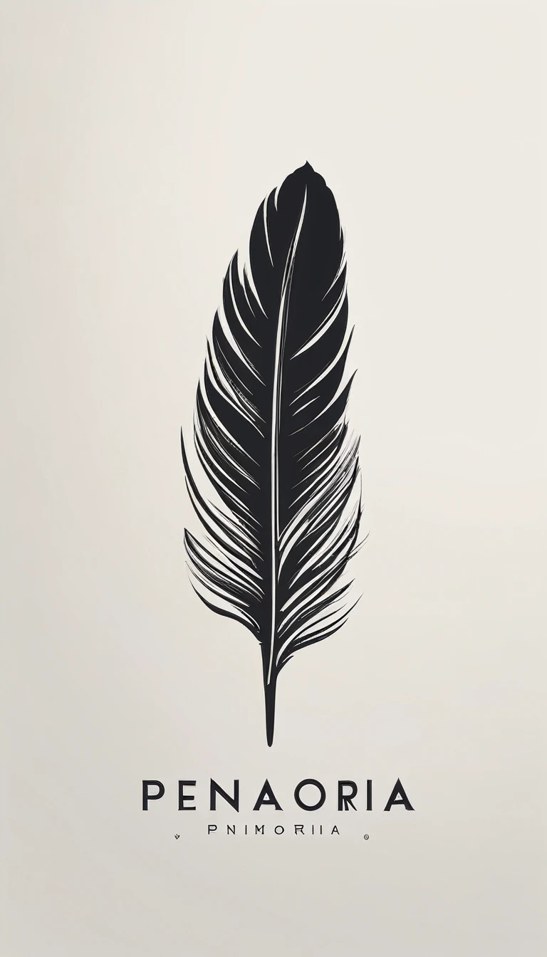 A minimal, modern, simple, cinematic logo design for the brand “Penamemoria". Create a modern, minimalistic, high-quality, logo of a feather that convey a sense of memories and dreams. 