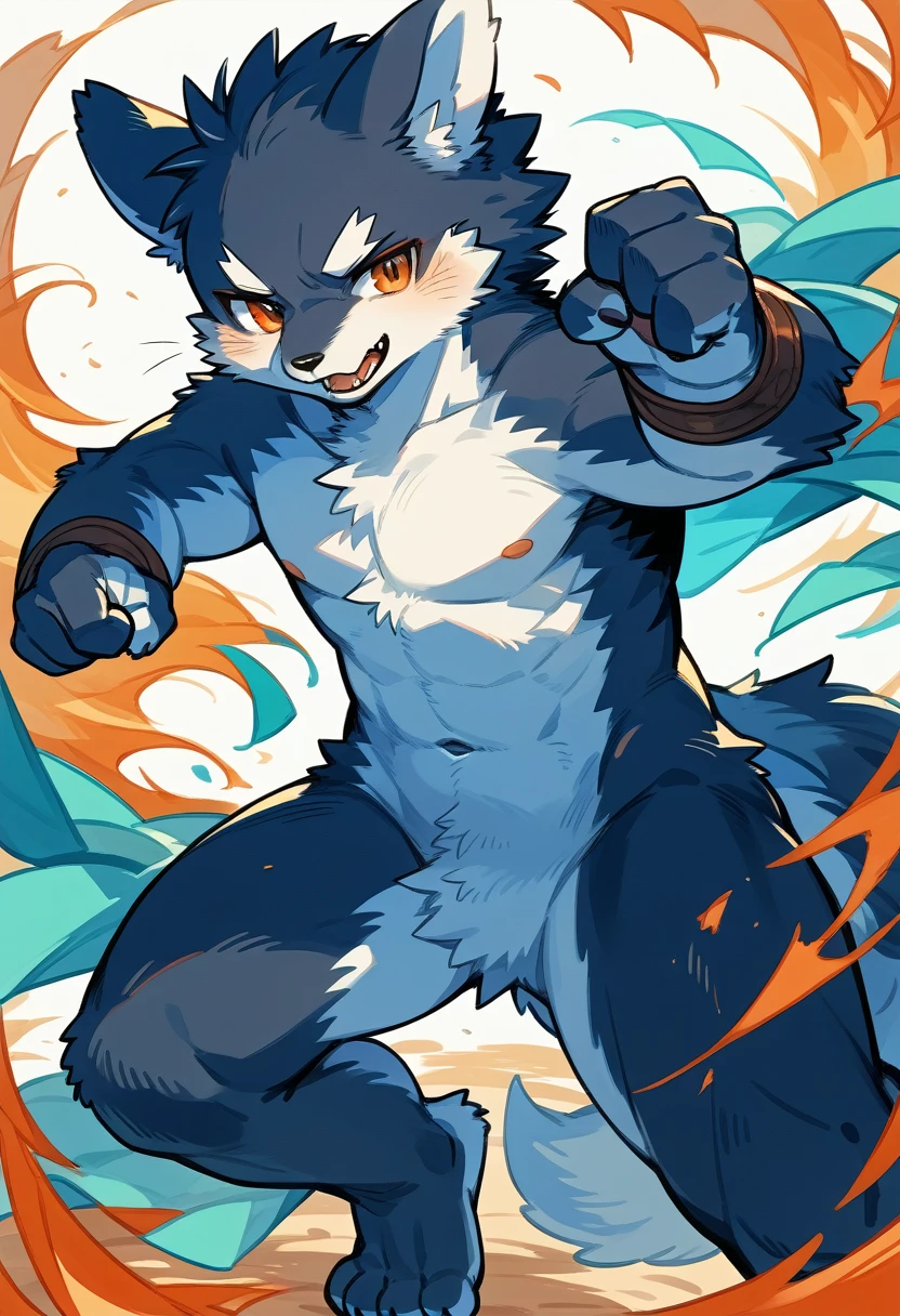 Social Games, Unit Illustration, Fighting Pose, Fantasy, One boy, alone, Furry, kemono, Fine fur, whole body,Naked，Naked，Completely naked，Furry，kemono， Boy，Small ，youngest son，cute，Naughty personality，