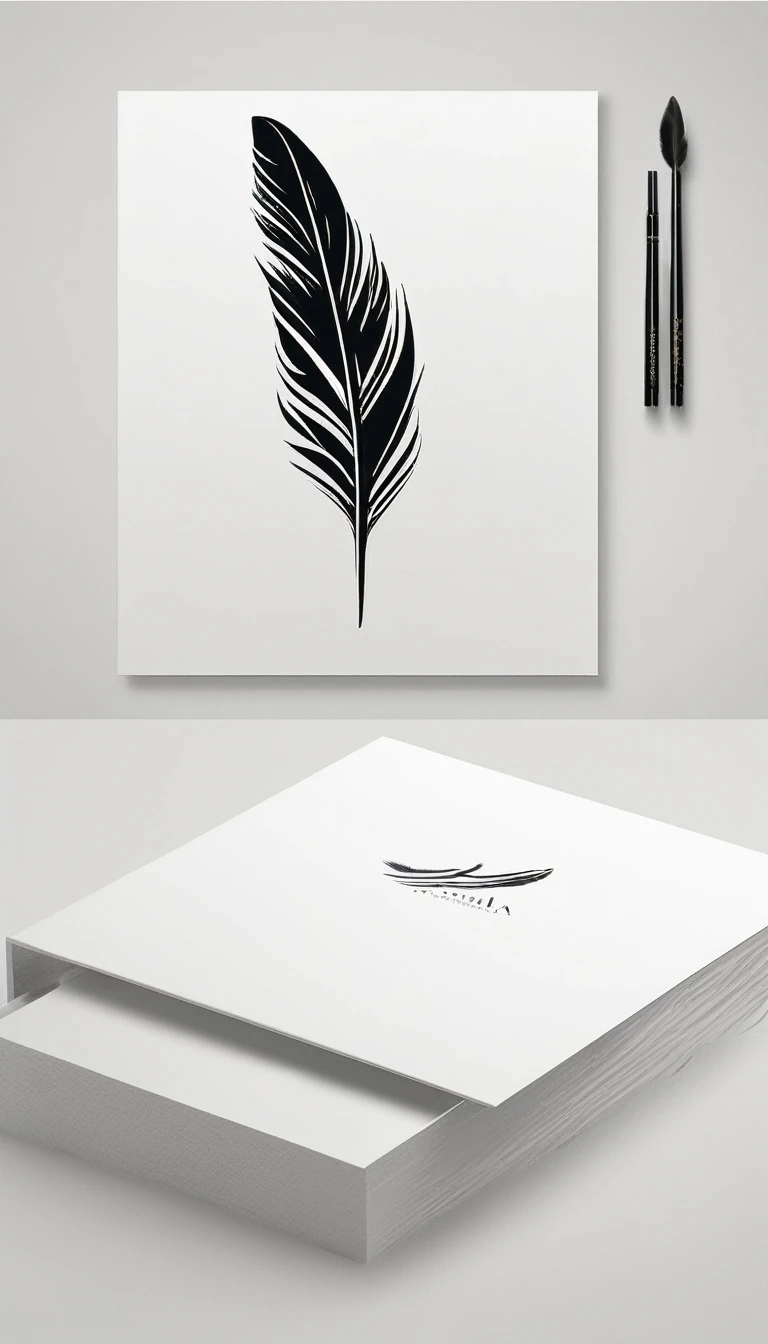 A minimal, modern, simple, cinematic logo design for the brand “Penamemoria". Create a modern, minimalistic, high-quality, logo of a feather that convey a sense of memories and dreams. 