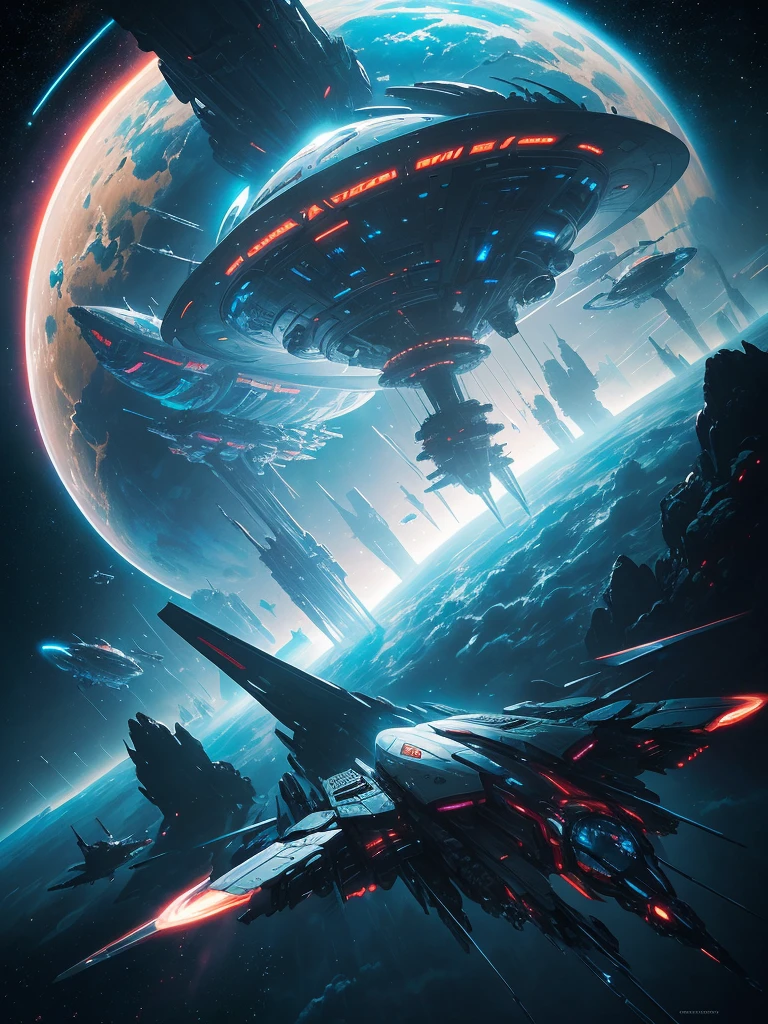 spaceship flying over a planet with a star in the background, futuristic orbital station!!!!, futuristic space station, space elevator, futuristic space port, floating city in the sky, scifi space station, inspired by Stephan Martiniere, futuristic scifi, inspired by Stephan Martinière, russian orbit city cityscape, orbital station, space port city, by Peter Elson, space station