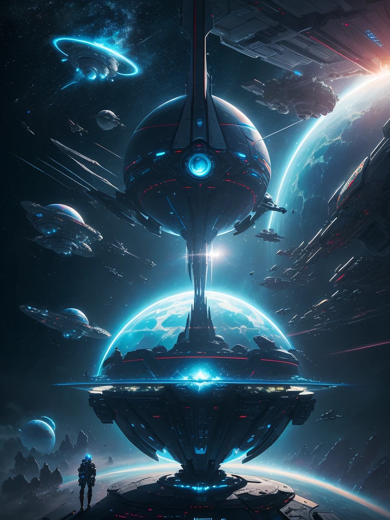 spaceship flying over a planet with a star in the background, futuristic orbital station!!!!, futuristic space station, space elevator, futuristic space port, floating city in the sky, scifi space station, inspired by Stephan Martiniere, futuristic scifi, inspired by Stephan Martinière, russian orbit city cityscape, orbital station, space port city, by Peter Elson, space station