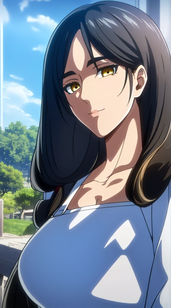 Carla Yeager innocent happy look,(day:1.7), a city with a lot of buildings and a sky background with clouds in the background and a blue sky, architecture,
Standing at attention, at the roof,
Yellow Shirt,collarbone, long sleeves,White apron,
black Hair, brown eyes, Bangs, single braid,
1 girl, 20yo,Young female,Beautiful Finger,Beautiful long legs,Beautiful body,Beautiful Nose,Beautiful character design, perfect eyes, perfect face,expressive eyes,
looking at viewer, in the center of the image,(Upper_body),(close-Up),(Focus on her face),
official art,extremely detailed CG unity 8k wallpaper, perfect lighting,Colorful, Bright_Front_face_Lighting,shiny skin,
(masterpiece:1.0),(best_quality:1.0), ultra high res,4K,ultra-detailed,
photography, 8K, HDR, highres, absurdres:1.2, Kodak portra 400, film grain, blurry background, bokeh:1.2, lens flare, (vibrant_color:1.2)
(Beautiful,large_Breasts:1.4), (beautiful_face:1.5),(narrow_waist),