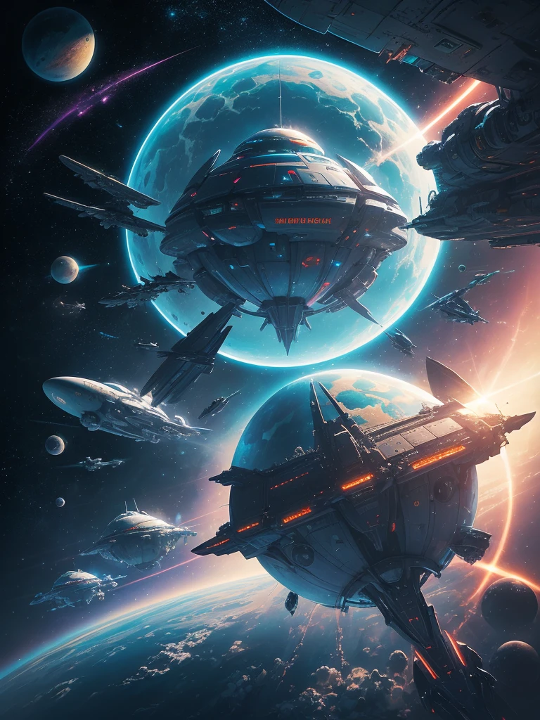 spaceship flying over a planet with a star in the background, futuristic orbital station!!!!, futuristic space station, space elevator, futuristic space port, floating city in the sky, scifi space station, inspired by Stephan Martiniere, futuristic scifi, inspired by Stephan Martinière, russian orbit city cityscape, orbital station, space port city, by Peter Elson, space station