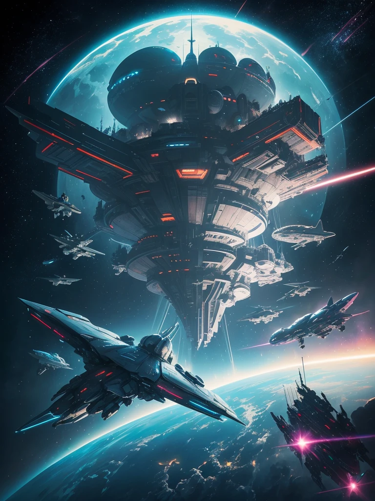 spaceship flying over a planet with a star in the background, futuristic orbital station!!!!, futuristic space station, space elevator, futuristic space port, floating city in the sky, scifi space station, inspired by Stephan Martiniere, futuristic scifi, inspired by Stephan Martinière, russian orbit city cityscape, orbital station, space port city, by Peter Elson, space station