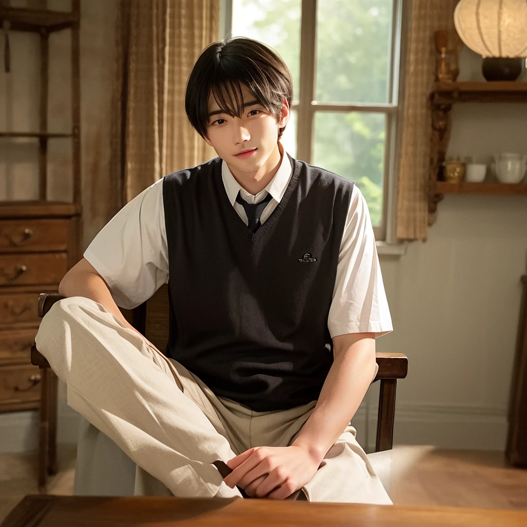 there is a man sitting at a table