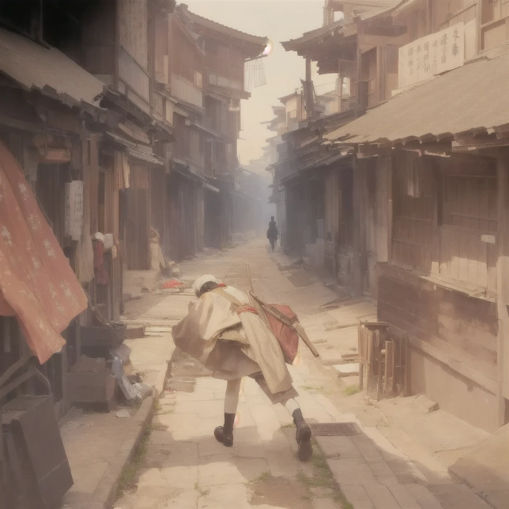 There is a picture of a man walking down the street., Gwaiz, artwork in the style of Gwaiz, Inspired by Carl Spitzweg, by Han Gan, Jan J, Gwaiz on pixiv artstation, Gwaiz and makoto shinkai, The ancient street behind her, Beautiful artwork illustration, Gwaiz masterpieceBlazing flames, fire, crowd, throng, freezing, mother warming her baby.Scenery and Cityscape in the Early Meiji Era After the Meiji Restoration, Japan underwent rapid modernization and civilization. Consequently, many changes and reforms occurred. Below is a detailed explanation of the scenery, appearance of the poor, occupations, and cityscapes in the early Meiji period (1868 to the early 1880s). 2. Appearance of the Poor Life for the impoverished and lower classes remained harsh. In particular, in urban areas, people migrated from rural areas or unemployed artisans gathered, intensifying competition in the labor market. Many of them struggled with poverty, often residing in slums or around temples. 3. Occupations Meiji early Japan witnessed a diversification of occupations. Traditional agriculture and handicrafts were accompanied by the rise of modern industry and commerce. Particularly in urban areas, factory workers, shop clerks, and transporters increased, giving rise to new professions. However, many in these occupations endured harsh working conditions. 4. Influence of Civilization and Enlightenment During the Meiji era, Western cultural influences spread rapidly. Changes in clothing, dietary habits, and the proliferation of Western-style architecture advanced, especially in urban areas. Conversely, this development posed a threat to traditional culture and lifestyles, resulting in societal upheaval and adaptation challenges. 5. Social Change and Policy Influence While promoting modernization policies, the government also addressed poverty and social issues. Legislation for labor protection and charitable activities to aid the poor were implemented. Nevertheless, living conditions for the impoverished scarcely improved. The early Meiji period marked a rapid transforma