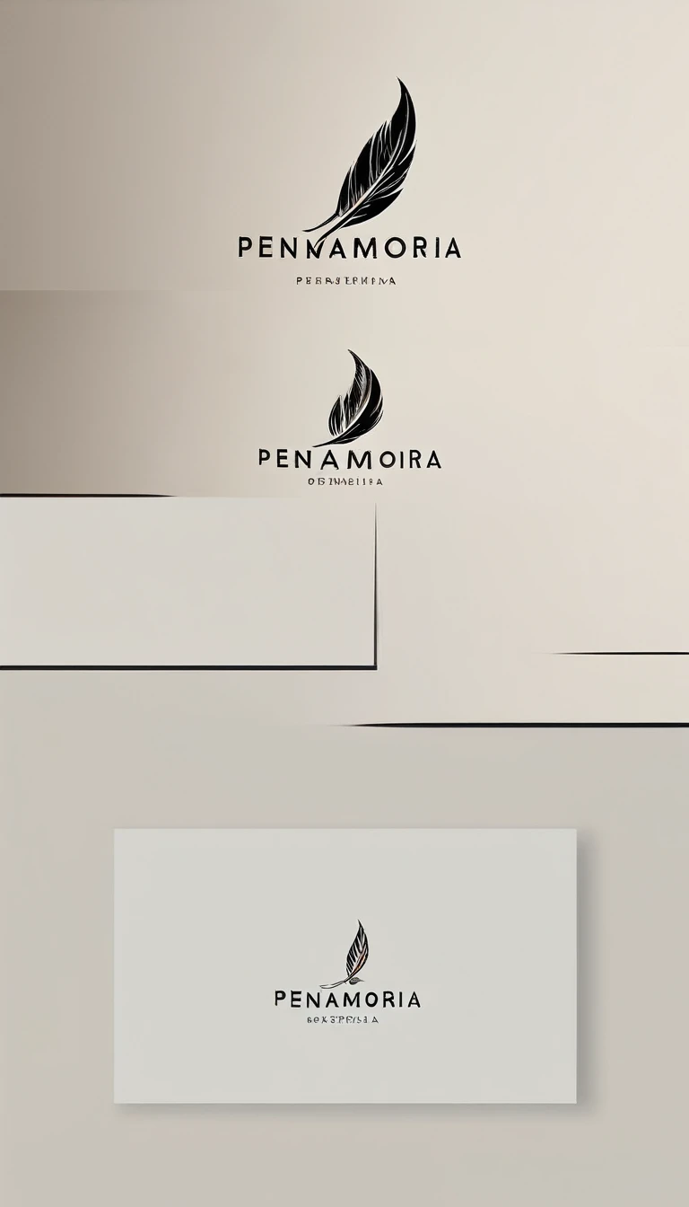 A minimal, modern, simple, cinematic logo design for the brand “Penamemoria". Create a modern, minimalistic, high-quality, masterpiece, fantastic, poetic feather that symbolizes dreams and stories.