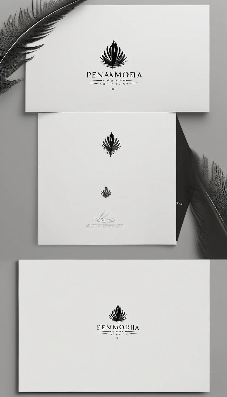 A minimal, modern, simple, cinematic logo design for the brand “Penamemoria". Create a modern, minimalistic, high-quality, masterpiece, fantastic, poetic feather that symbolizes dreams and stories.