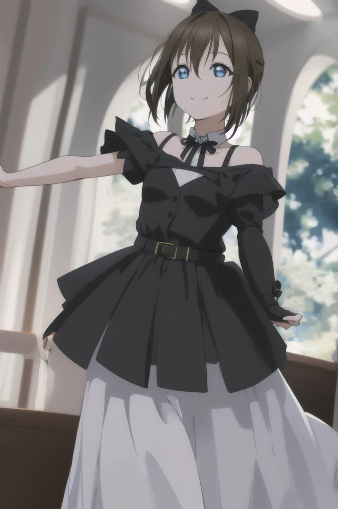 (Highest quality, masterpiece:1.2), One girl, alone, cute, smile, Detailed Background, (View your viewers, alone focus:1.2), Light on the face, null, blue null, sunlight, Lens flare, Depth of written boundary, scenery, Glowing Eyes, Open your mouth, Are standing, whole body,
sora dress, Osaka Shizuku, Ousaka Shizuku, dress, off-shoulder dress, two-tone dress, bow, blue eyes, gloves, Brown Hair, Short Hair, Evening Gowns, Off the shoulder, hair bow, black dress, jewelry, white dress, race gloves, belt, Side Lock, bangs, neckrace, black gloves, Hair between the eyes, clavicle, black belt, black bow, Exposing shoulders, Multicolored clothing, Half Up, short hair, button, View your viewers, No sleeve dress, race, No sleeve, grey dress, Mouth closed, (sunny, sunlight:1.2)