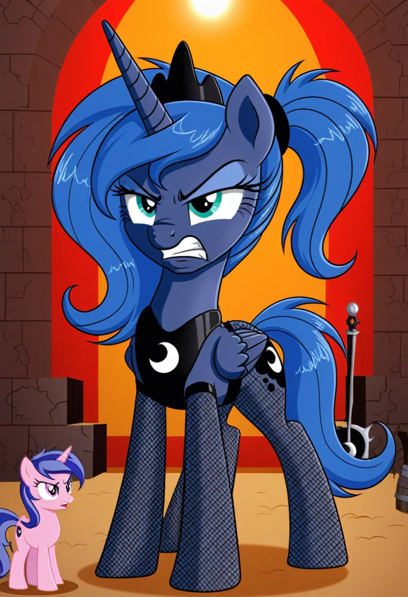 Pony  angry  Princessa luna in   in fishnet tights  b locked in a dungeon