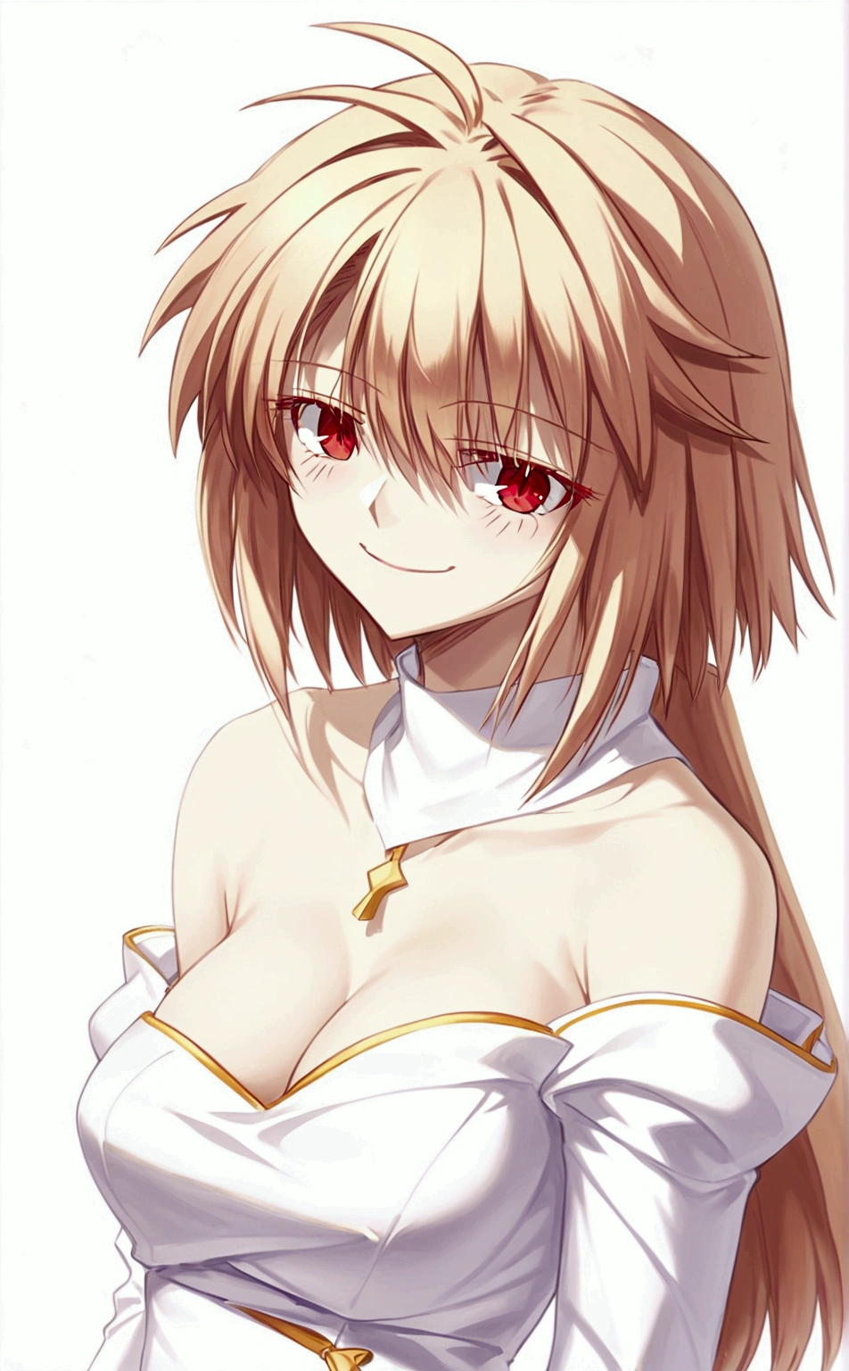 1girl, arcueid brunestud, red eyes, blonde hair, solo, breasts, evil smile, arcueid