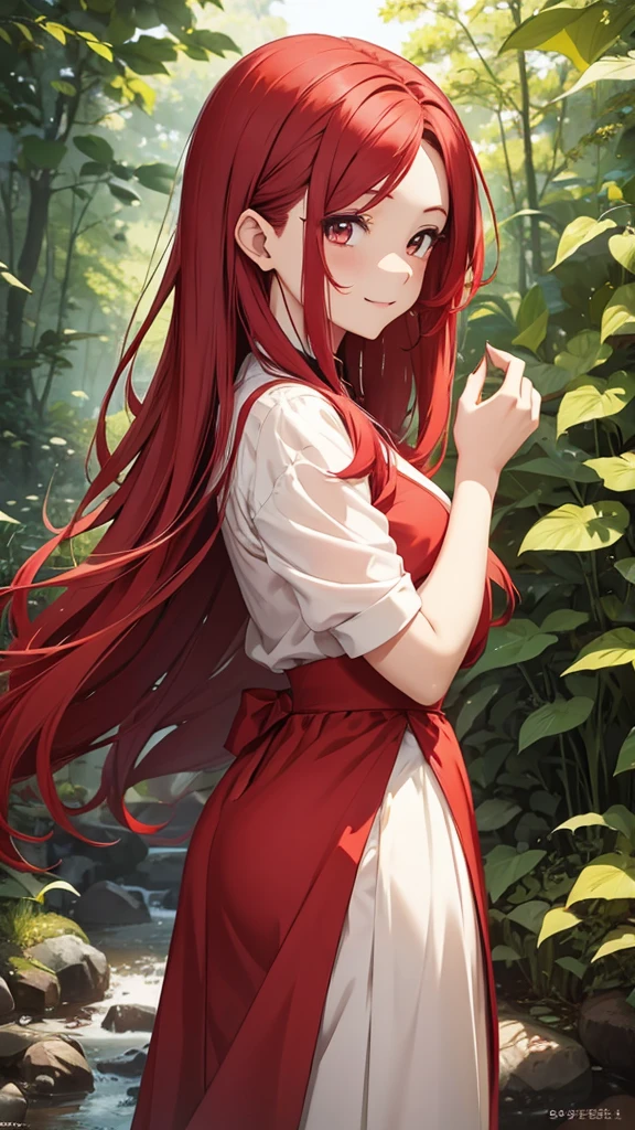 Gal、Delighted、Red hair、Around 25 years old、Anime style illustrations、In nature