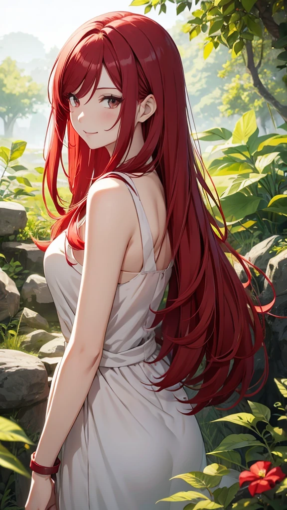 Gal、Delighted、Red hair、Around 25 years old、Anime style illustrations、In nature