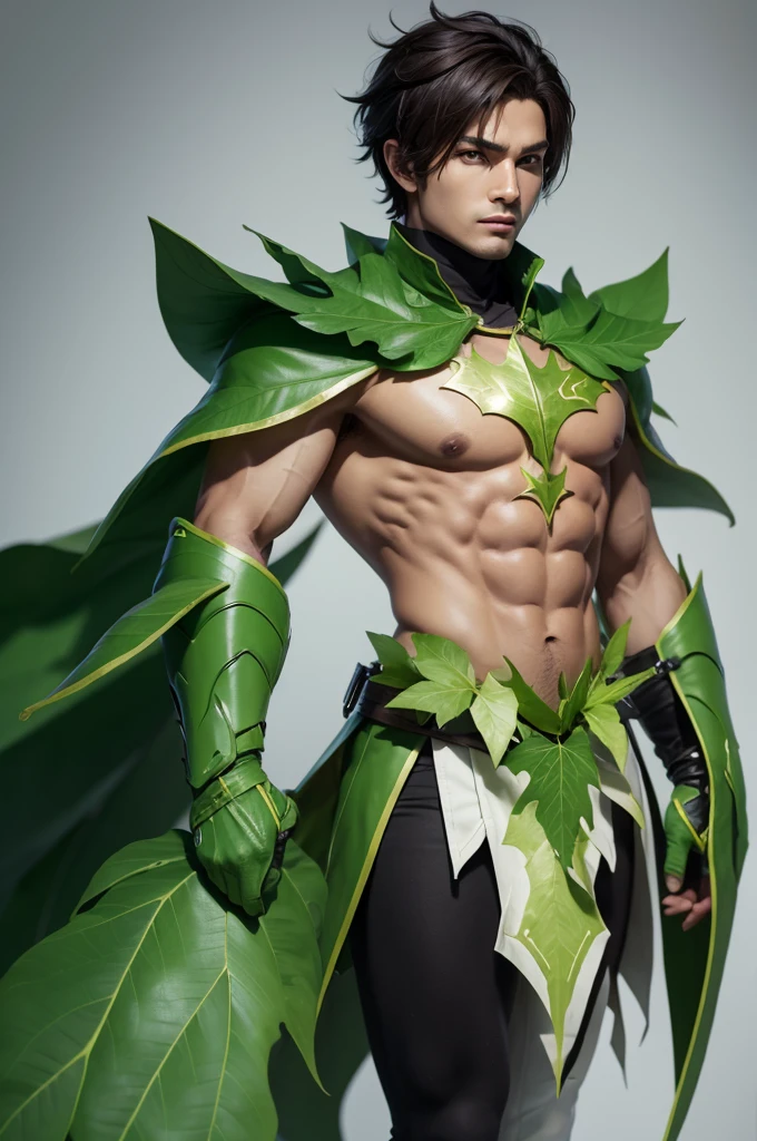 Make a male hero character called leaf man