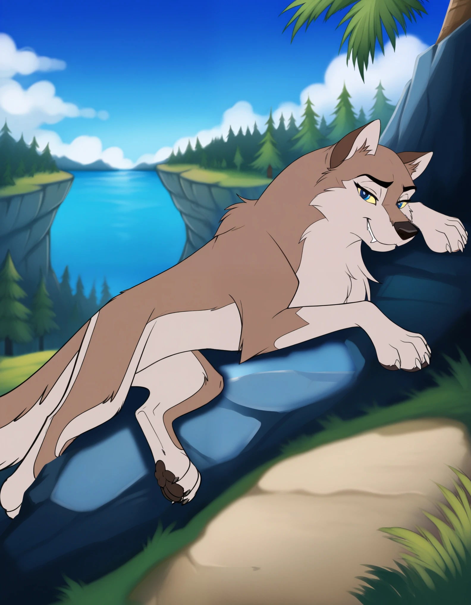 aleu, simple background, white background, standing, full body, closed eyes, no humans, dog, animal focus, 1girl, wolf, animal, body fur, two tone fur, solo, open mouth, blue eyes, animalization, yellow sclera, grass, looking at viewer, closed mouth, furry, tail, from side, colored sclera, fangs, animal ears, teeth, clenched teeth, outdoors, blurry, blurry background, half-closed eyes, cave, sky, day, cloud, purple background, grey background, lying, on side, sleeping, blue background, tree, nature, forest, night, blue sky, pine tree, rock, twilight, cliff, purple sky, palm tree, smile, white fur, scene reference, claws, ocean