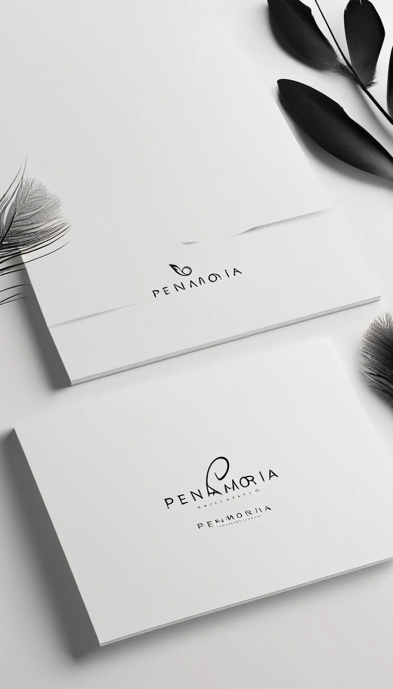 A minimal, modern, simple, cinematic logo design for the brand “Penamemoria". Create a modern, minimalistic, high-quality, logo of a feather of memories