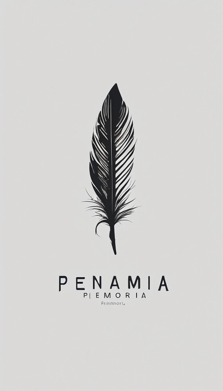A minimal, modern, simple, cinematic logo design for the brand “Penamemoria". Create a modern, minimalistic, high-quality, logo of a feather with memories. The logo must be a symbol for dreams, stories, memories, music and imagination.