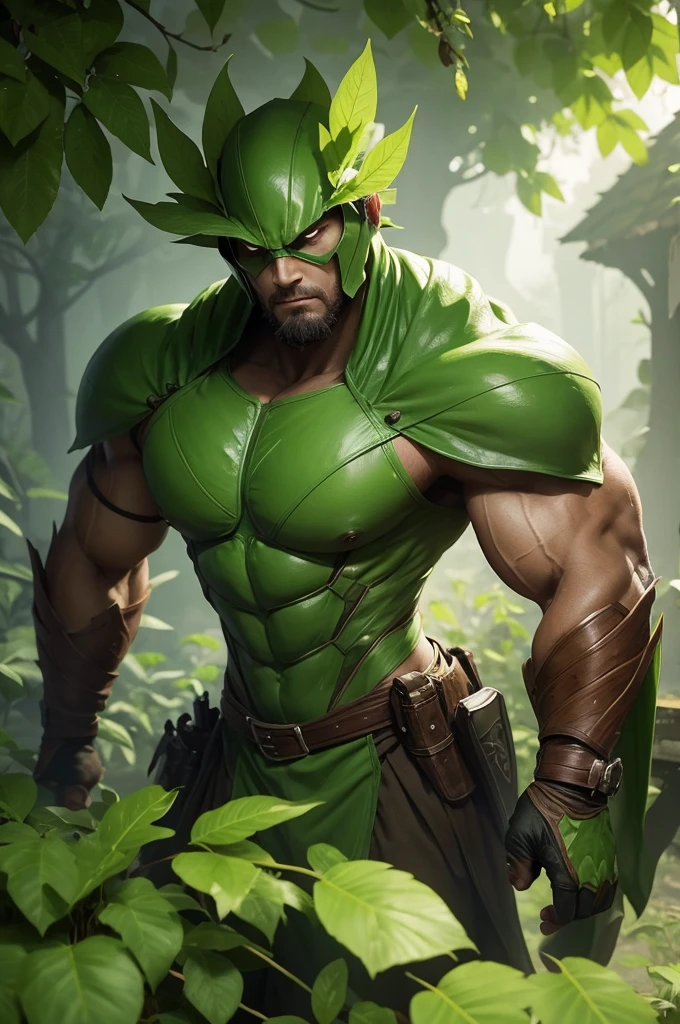 Make a heroic character called leaf man 