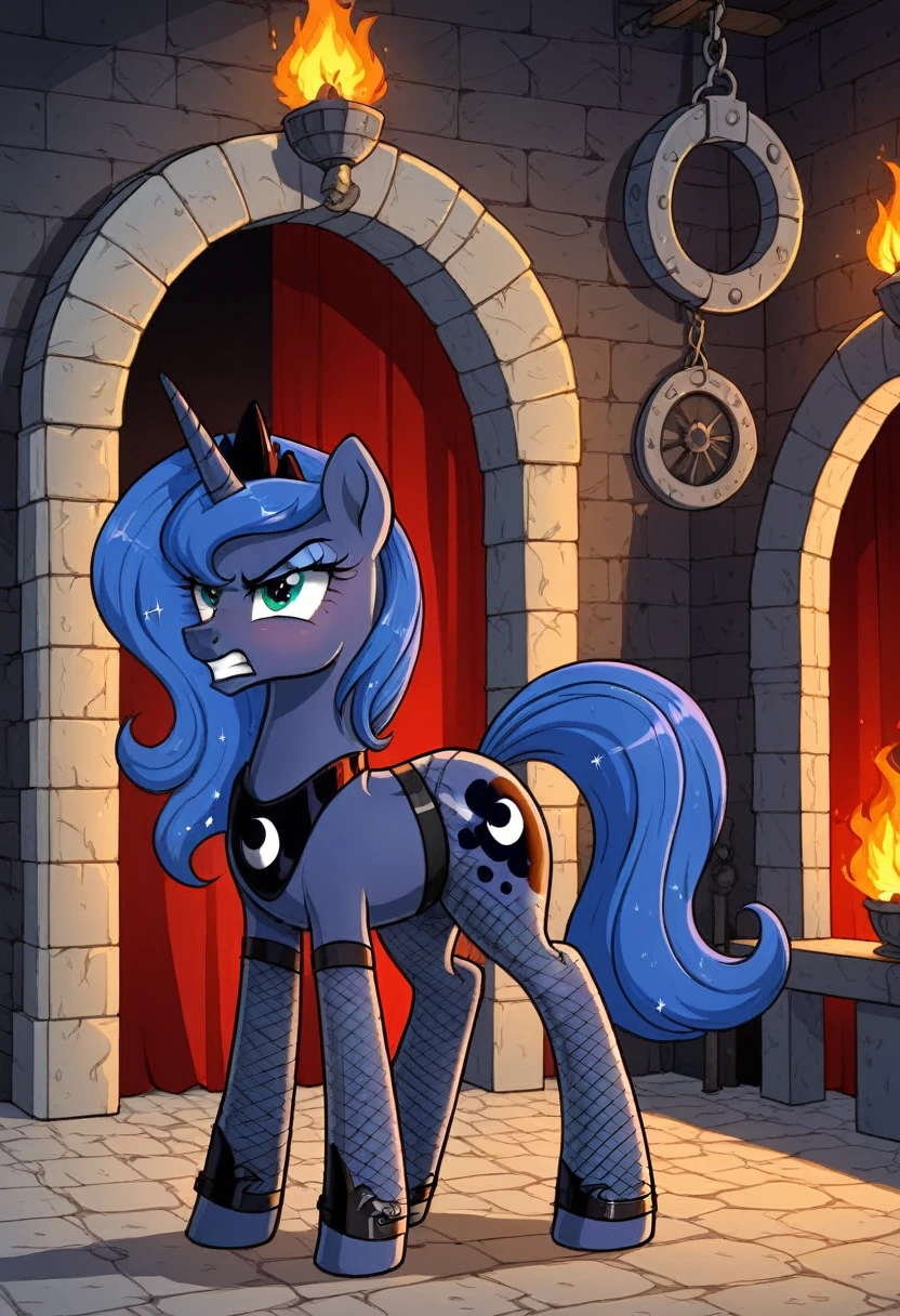 Pony  angry  Princessa luna in   in fishnet tights  b locked in a dungeon