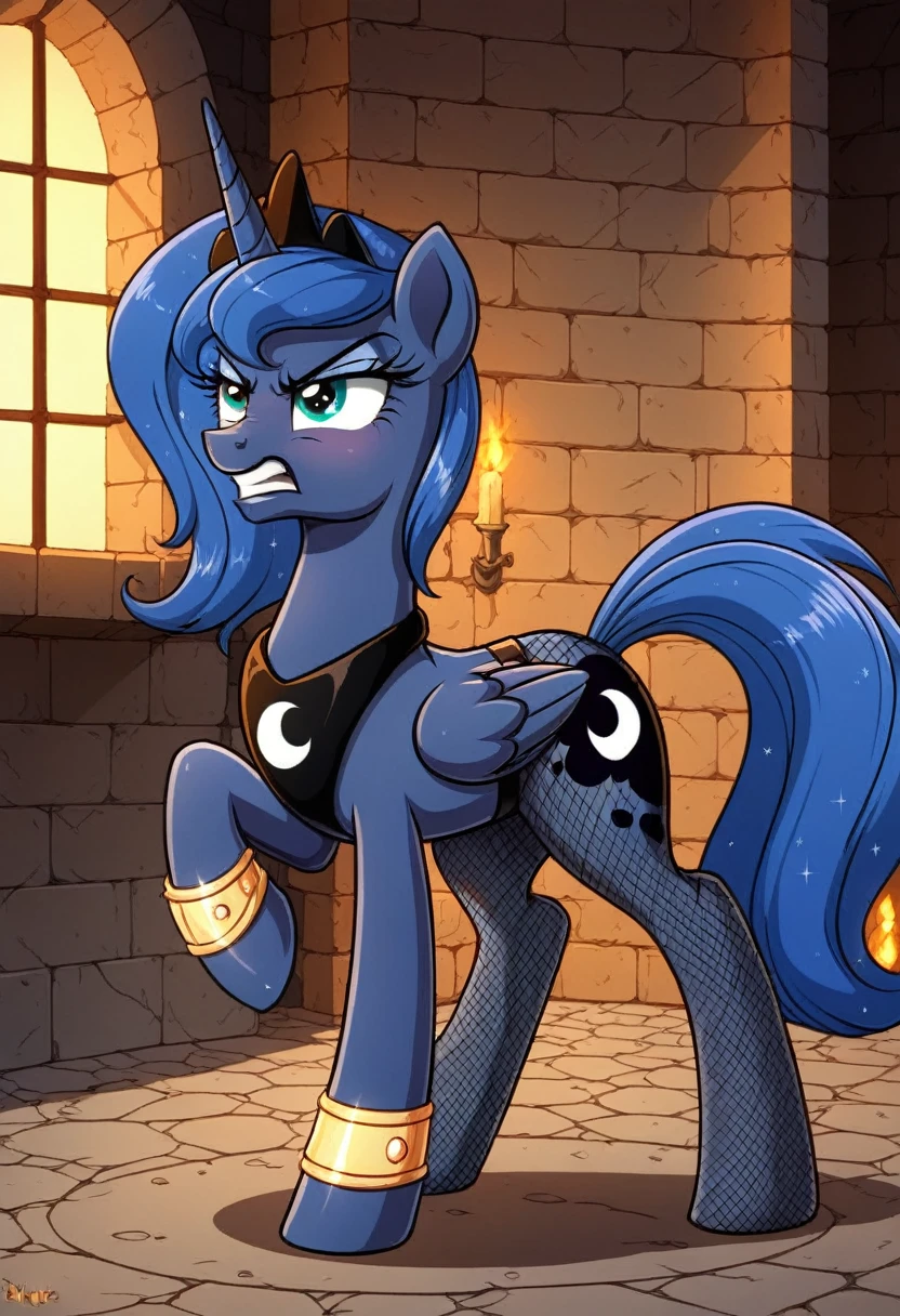 Pony angry Princessa luna in in fishnet tights b locked in a dungeon