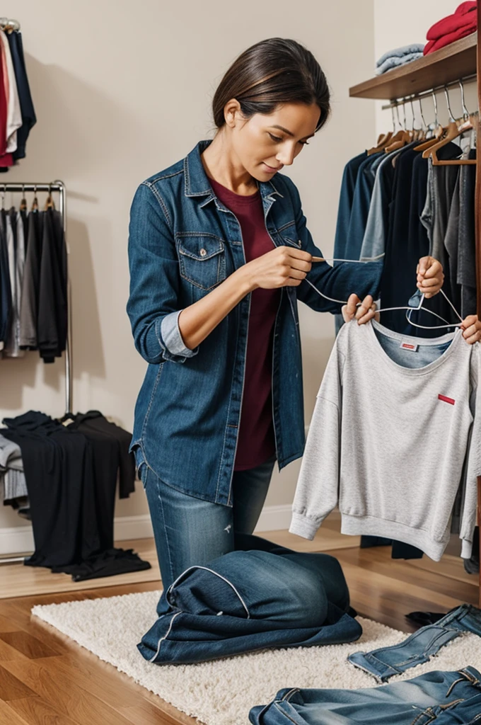 Mother plays with  and clothes, placing the clothes in the wrong places so that he indicates the correct place where each piece of clothing should go.