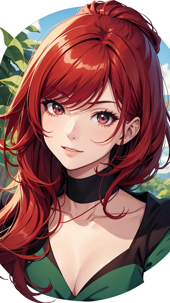 Gal、Close-up of face、Delighted、Red hair、Around 25 years old、Anime style illustrations、In nature