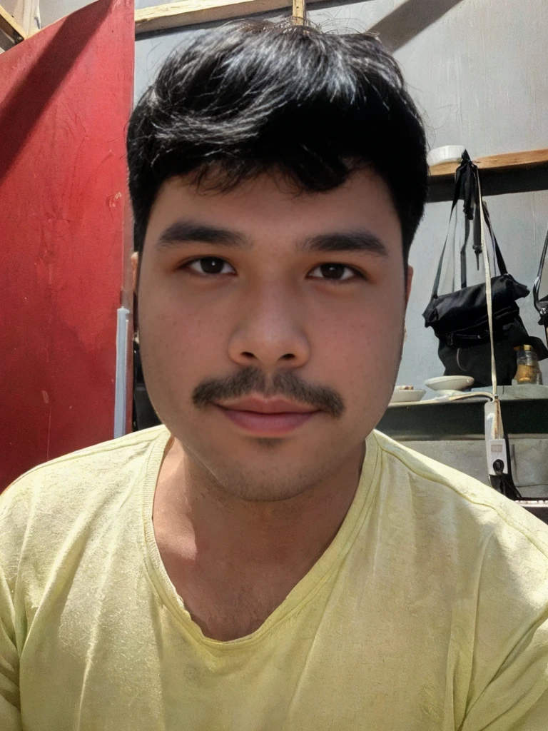 there is a man that is sitting down with a plate of food, south east asian with round face, 8k selfie photograph, 28 years old man, face picture, without beard and mustache, (28 years old), 28 years old